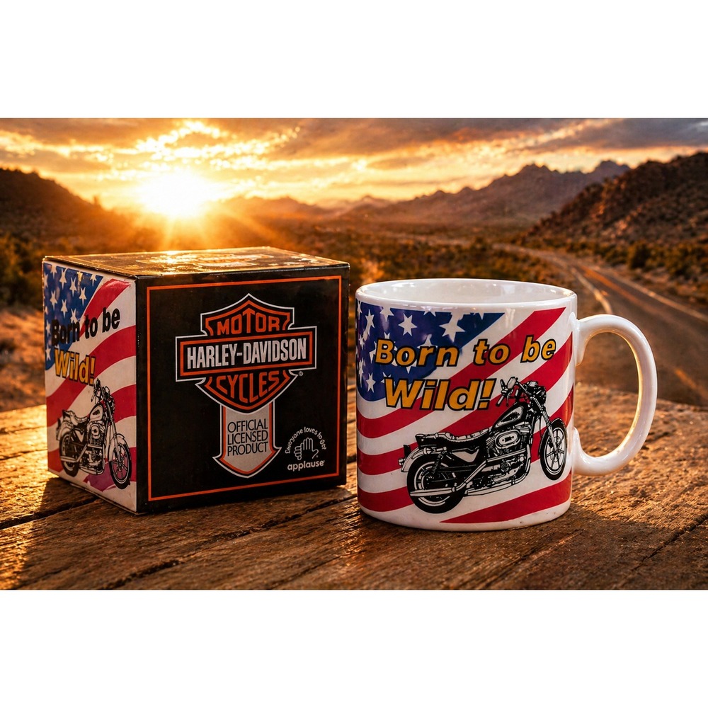 Vintage Harley-Davidson Live To Ride‎ Mug American Flag Applause 45721 NIB